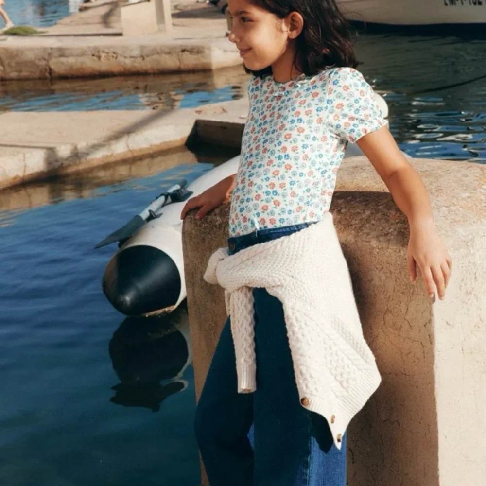 Mini Boden Ruffle Collar Pointelle Tee - Picture 2 of 4